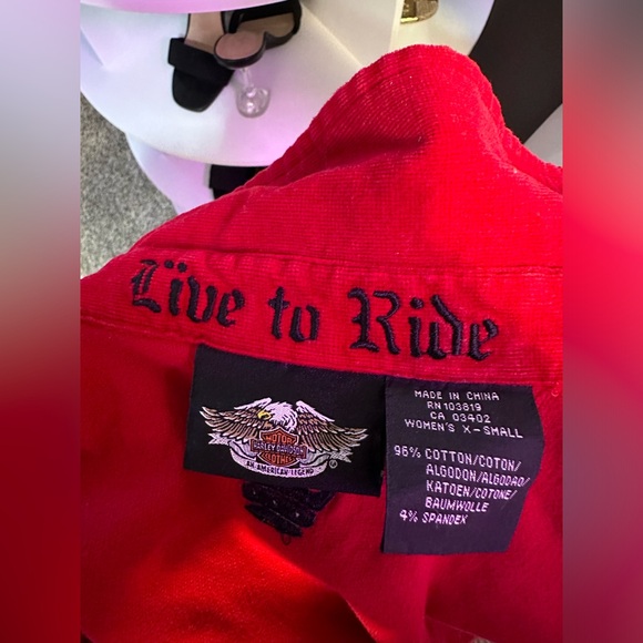 Harley Davidson live to ride collared red long sleeve button down top - Picture 5 of 9